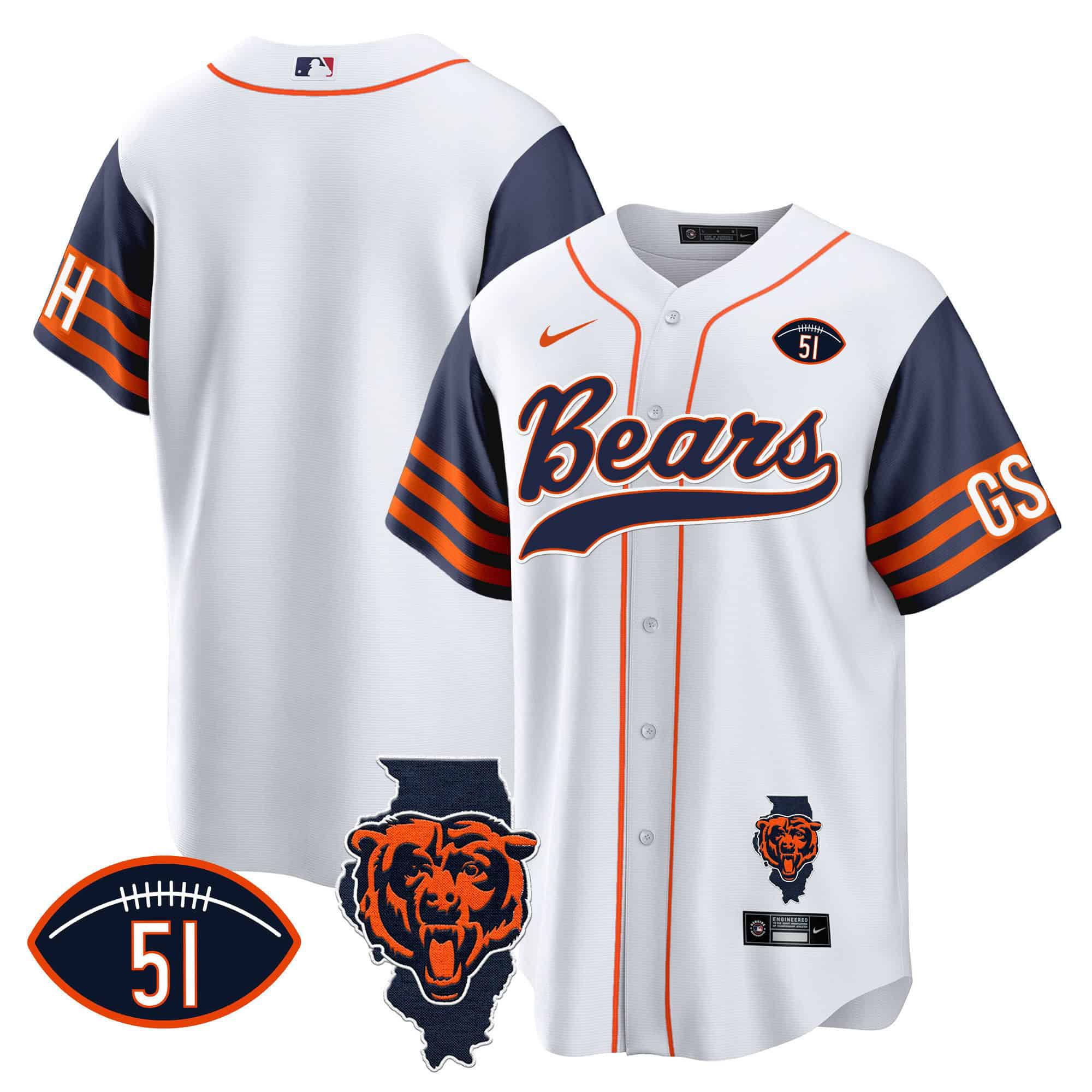 Men Chicago Bears Blank White 2024 Nike Patch Baseball NFL Jersey style 1